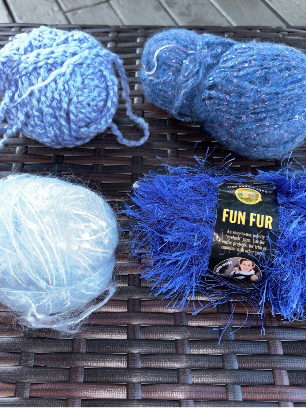 Source Unknown Mixed Media Yarn Bundle in Light Blue, Royal Blue, Periwinkle
